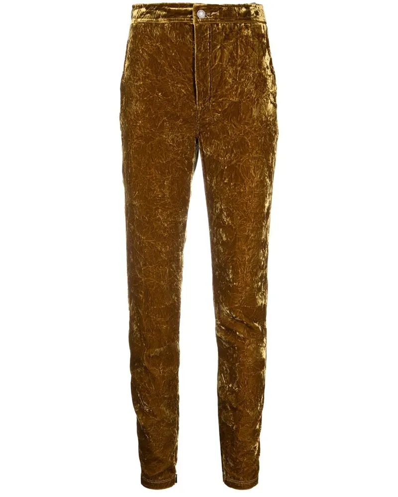 Saint Laurent Schmale Hose in Samtoptik - Grün Grün