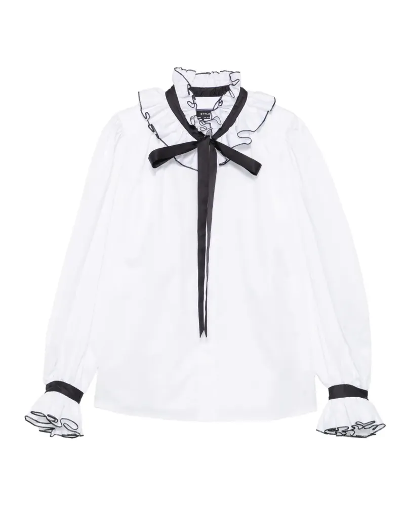 STYLAND ruffled-trim bow-detailed shirt - Weiß Weiß