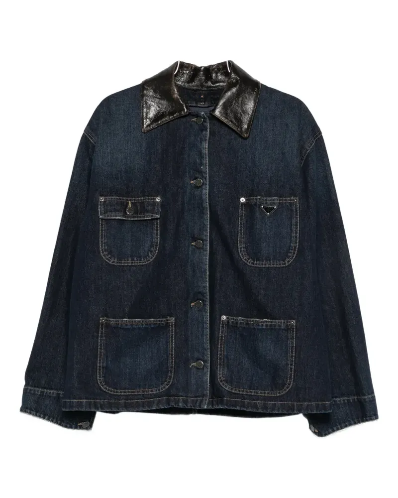 Prada leather-collar patch-pocket denim jacket - Blau Blau