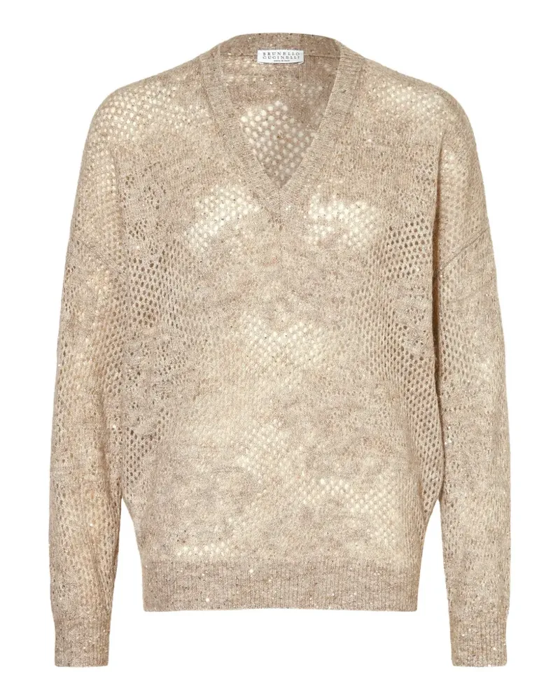 Brunello Cucinelli open-knit V-neck sweater - Nude Nude