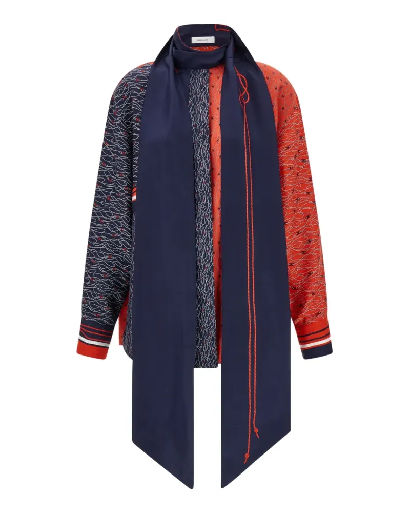 Ferragamo silk shirt with bib detail - Blau Blau