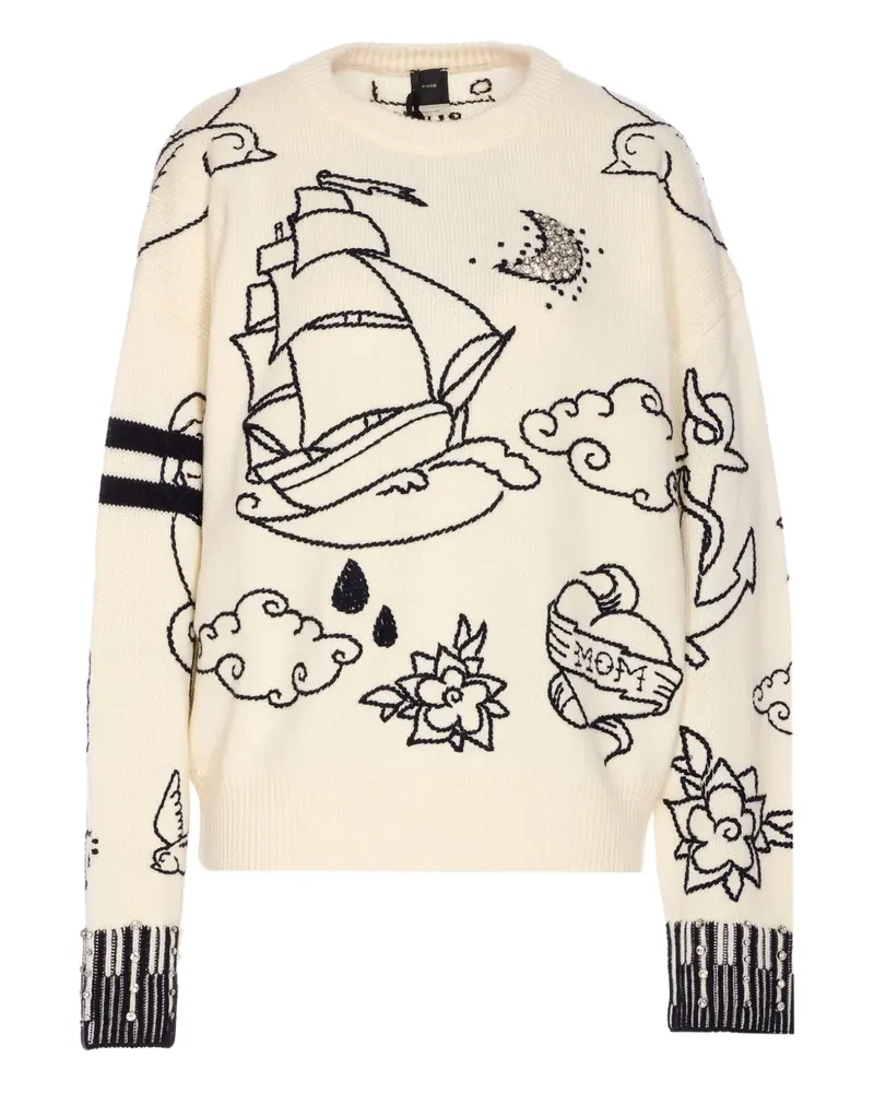 Pinko Bestickter Pullover - Weiß Weiß