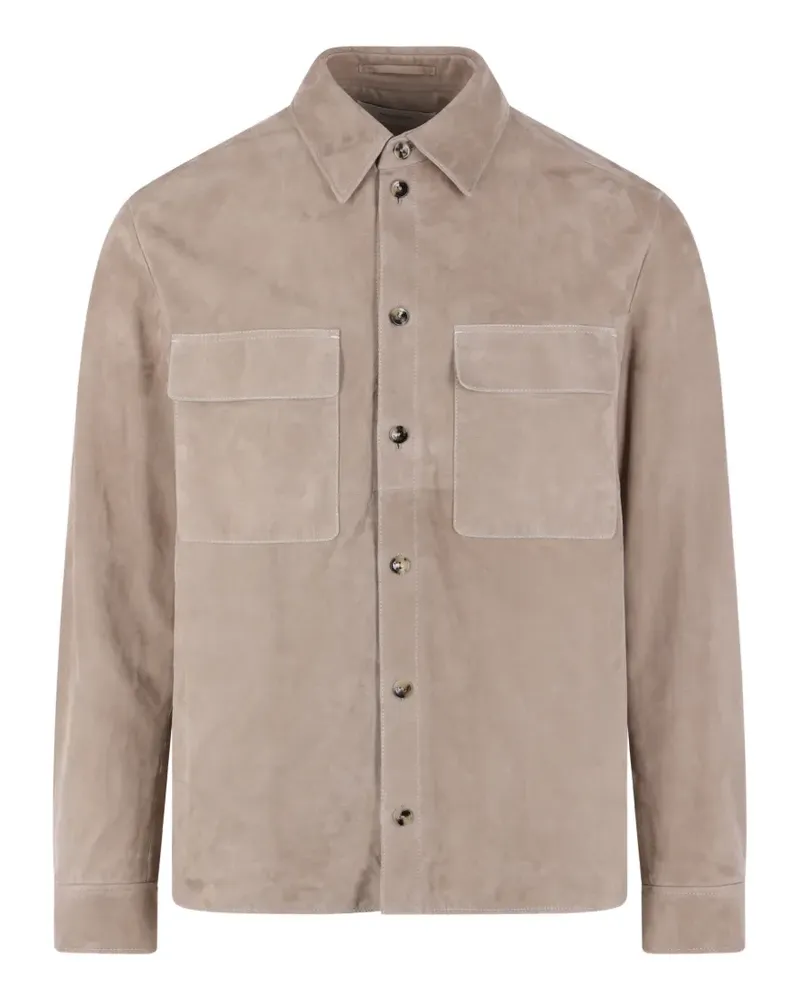 AGNONA patch-pockets shirt leather jacket - Nude Nude