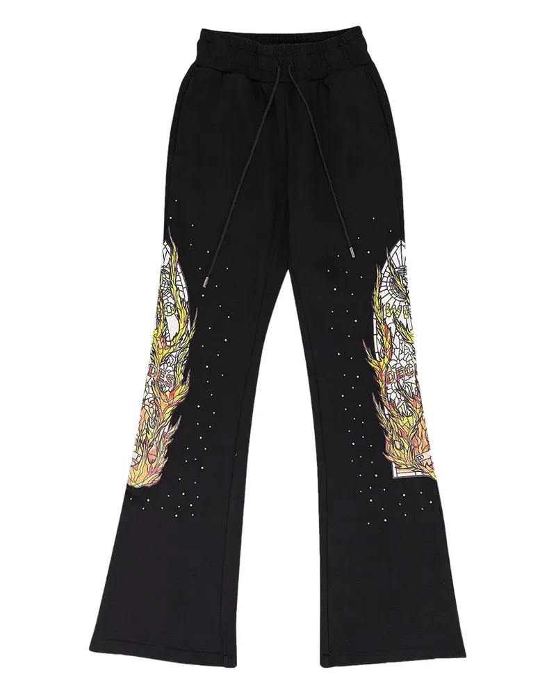 WHO DECIDES WAR Jogginghose mit Flammen-Patch - Schwarz Schwarz