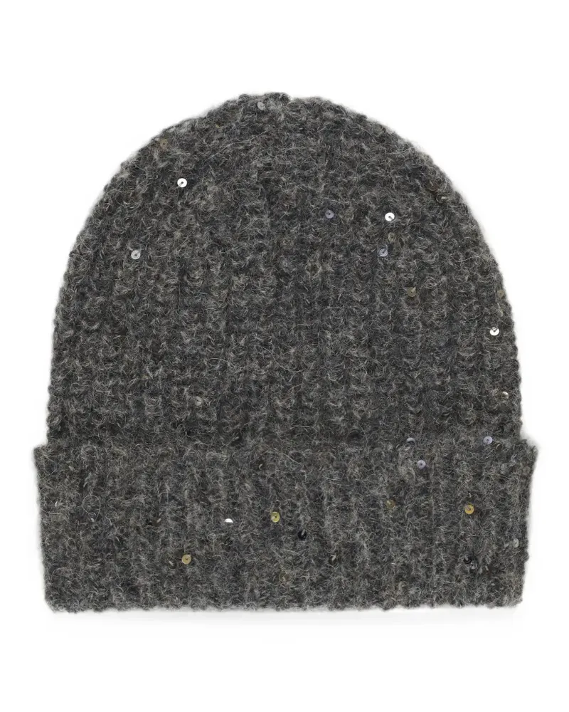 PANICALE Cashmere sequin-embellished ribbed beanie hat - Grau Grau
