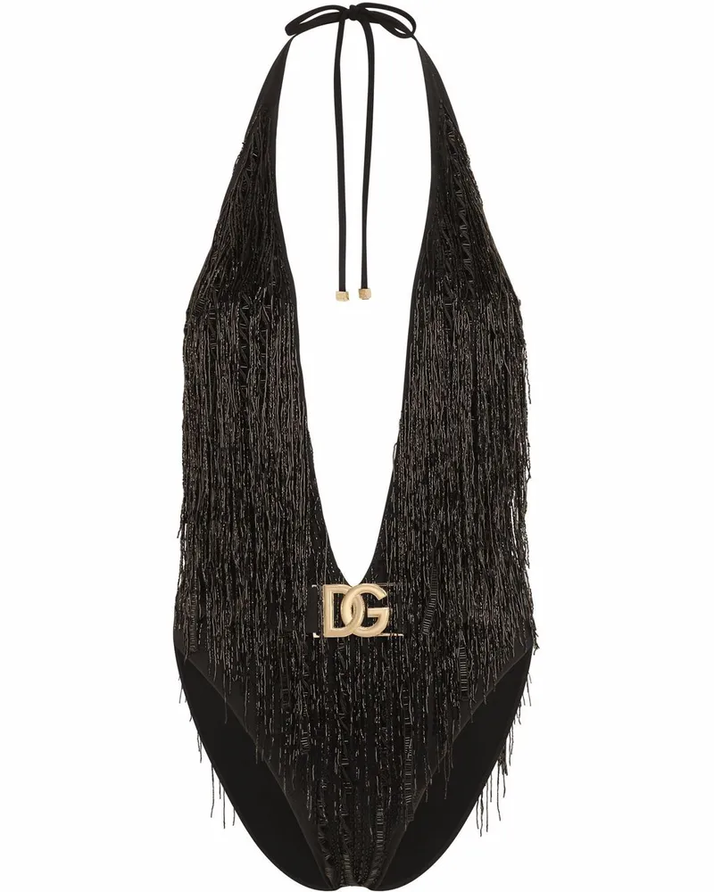 Dolce & Gabbana Badeanzug mit Fransen - Schwarz Schwarz