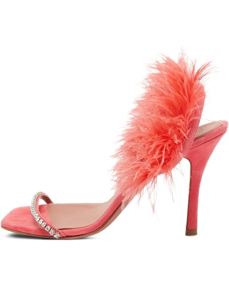 Amina Muaddi Pre-owned Adwoa Sandalen aus Satin mit Federn 110mm - Rosa Rosa
