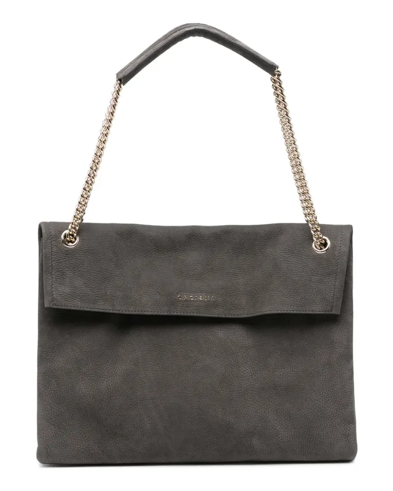 Orciani Schultertasche mit Klappe und Logo-Schild - Grau Grau