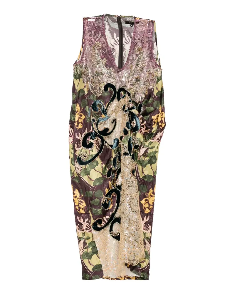 Biyan mixed lace v-neck midi dress - Violett Violett