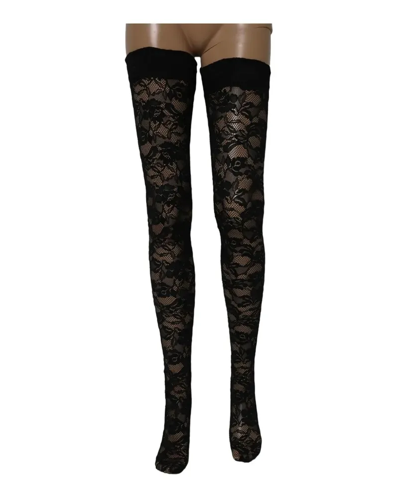 Dolce & Gabbana floral-lace thigh-high stockings - Schwarz Schwarz