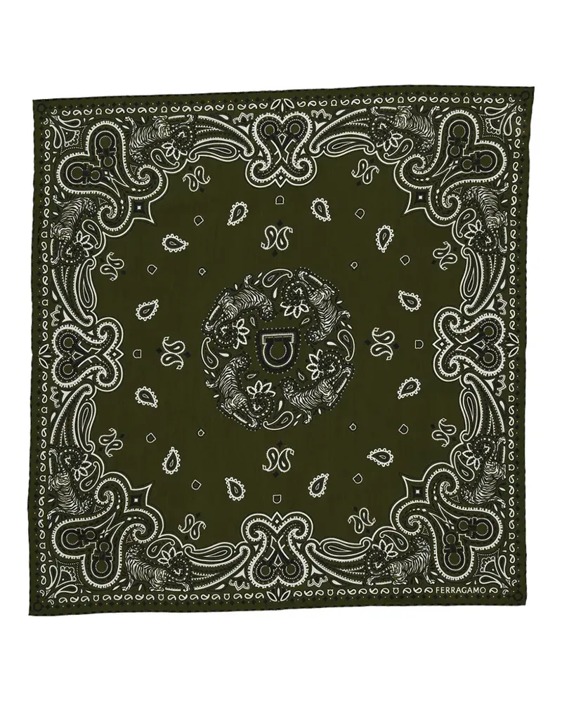 Ferragamo paisley tiger-print scarf - Grün Grün
