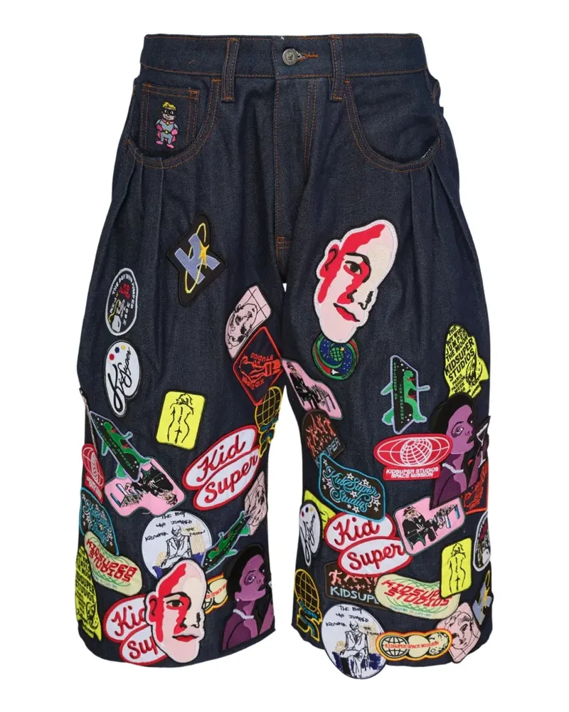 KidSuper patch-embellished pleated shorts - Blau Blau