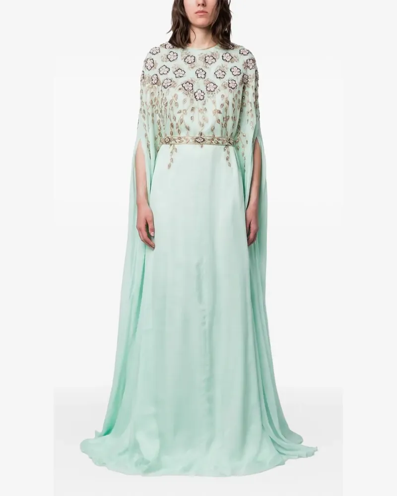 Dina Melwani crystal-embroidered cape-sleeve gown - Grün Grün