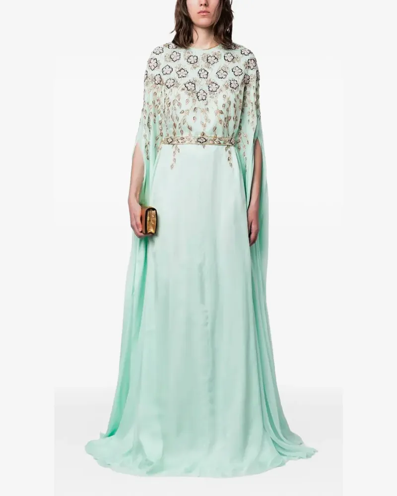 Dina Melwani crystal-embroidered cape-sleeve maxi gown dress - Grün Grün