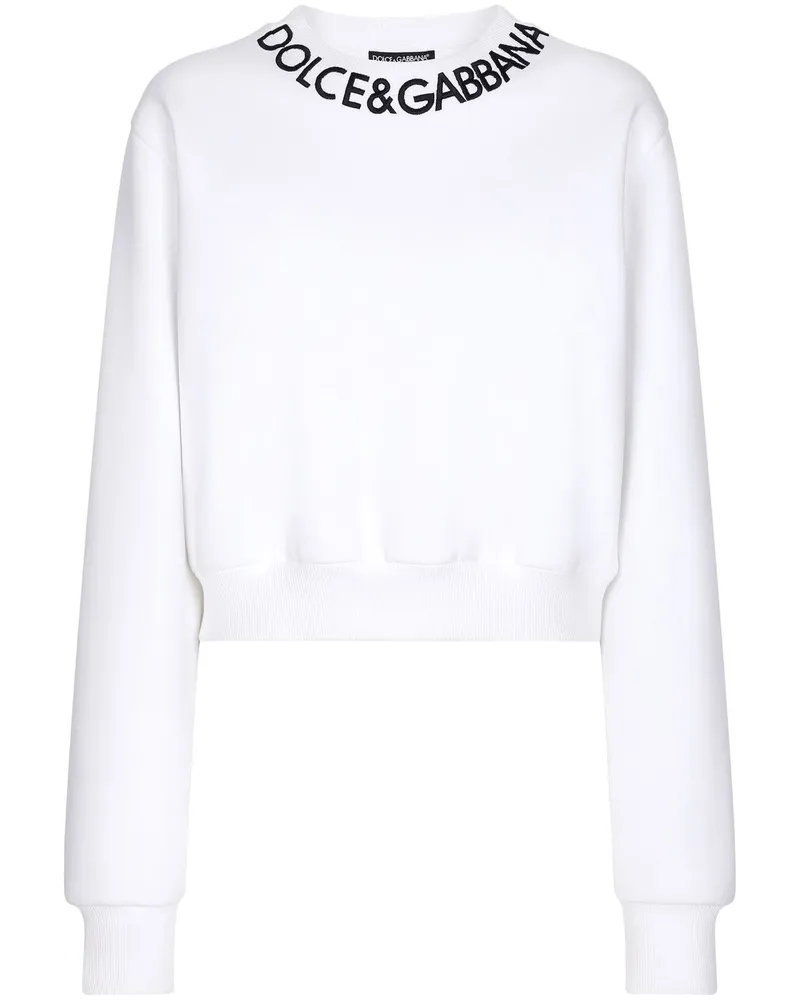 Dolce & Gabbana Cropped-Sweatshirt mit Logo-Stickerei - Weiß Weiß
