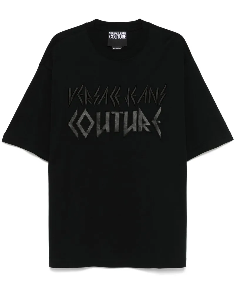 Versace Jeans T-Shirt mit Logo-Stickerei - Schwarz Schwarz
