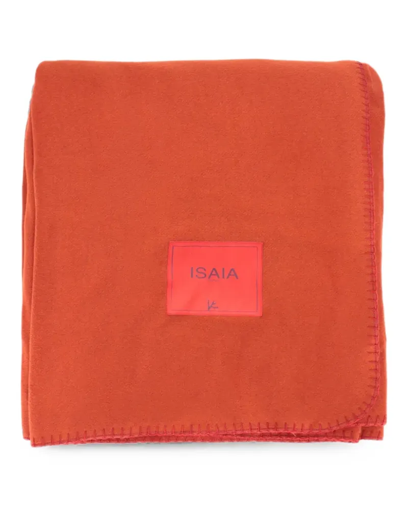 Isaia blanket-stitch logo-patch blanket - Orange Orange