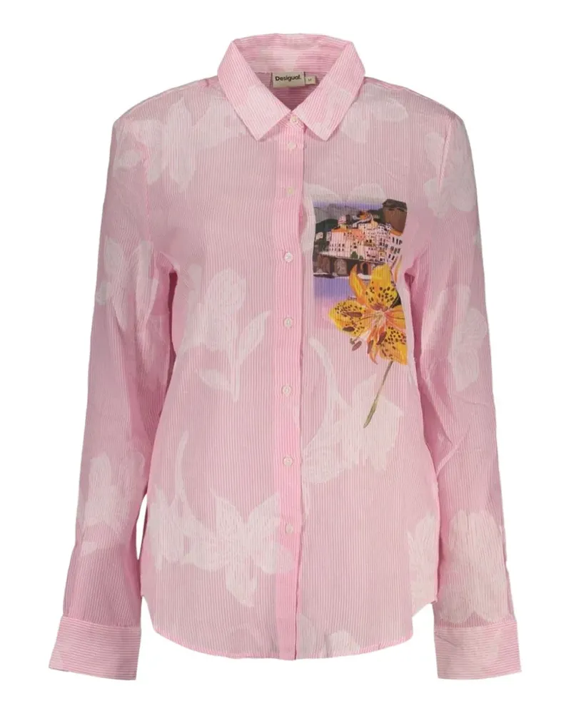 Desigual Gestreiftes Hemd mit Blumenprint - Rosa Rosa