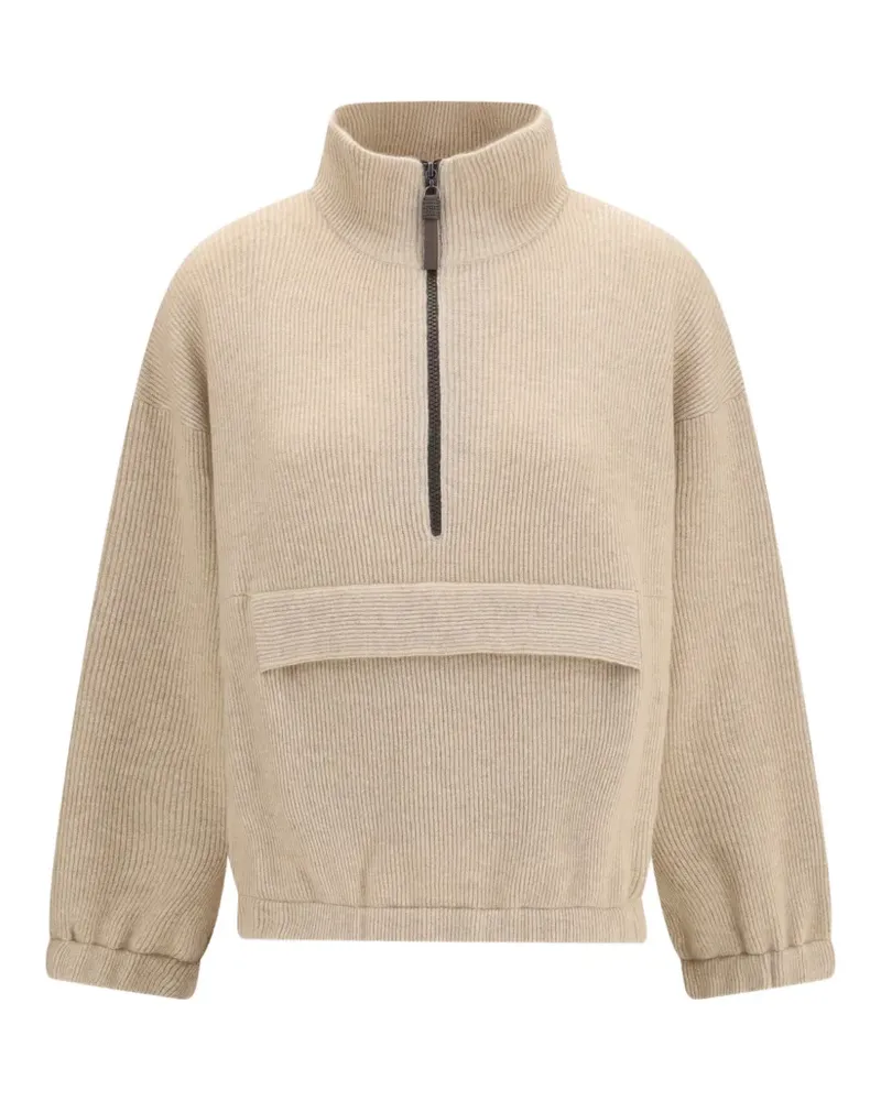 Brunello Cucinelli Kaschmirpullover mit kurzem Reißverschluss - Nude Nude