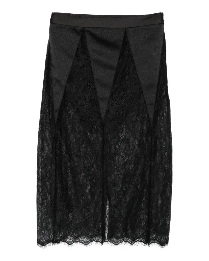 Elisabetta Franchi lace-panelled satin-finish midi pencil skirt - Schwarz Schwarz