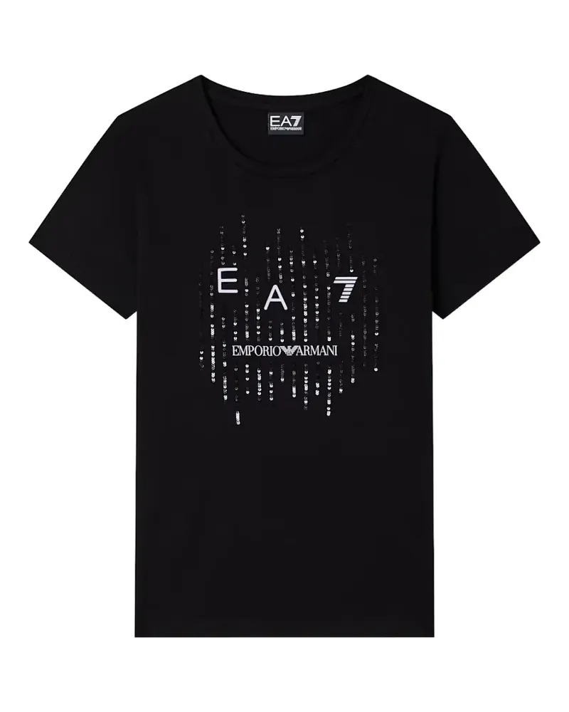 EA7 T-Shirt mit Pailletten - Schwarz Schwarz