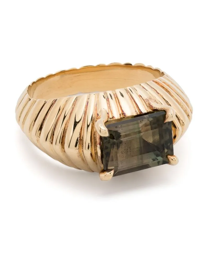 Lizzie Mandler 18kt XL Fluted Crescent Gelbgoldring mit Turmalin Gold