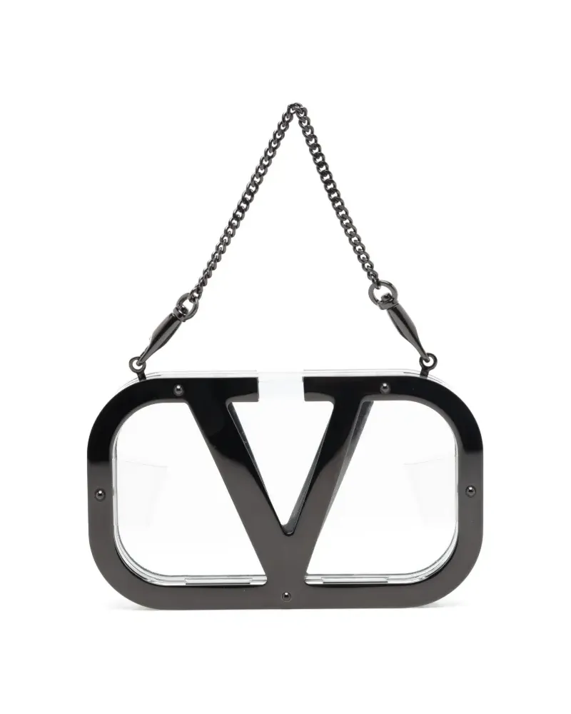 Valentino Garavani Transparente Clutch mit Logo-Schild - Schwarz Schwarz