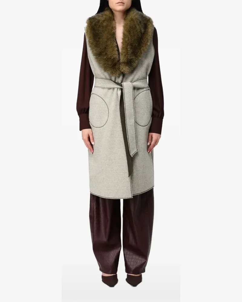 Hanita belted faux-fur collar gilet - Nude Nude