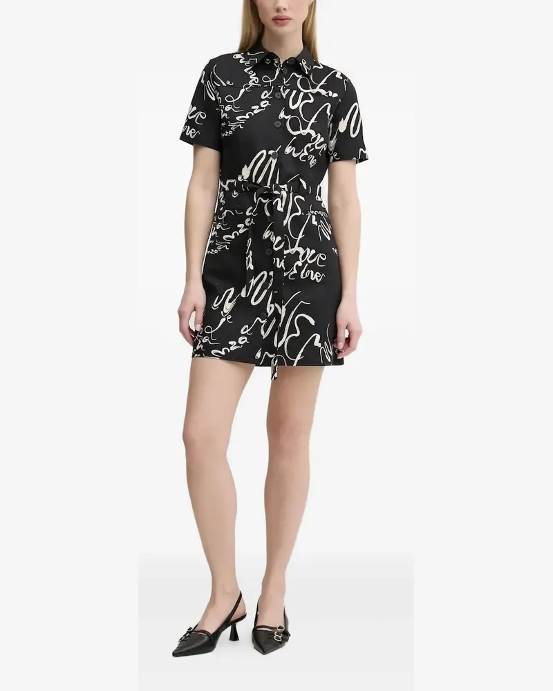 Desigual Hemd-Minikleid mit Script-Print - Schwarz Schwarz