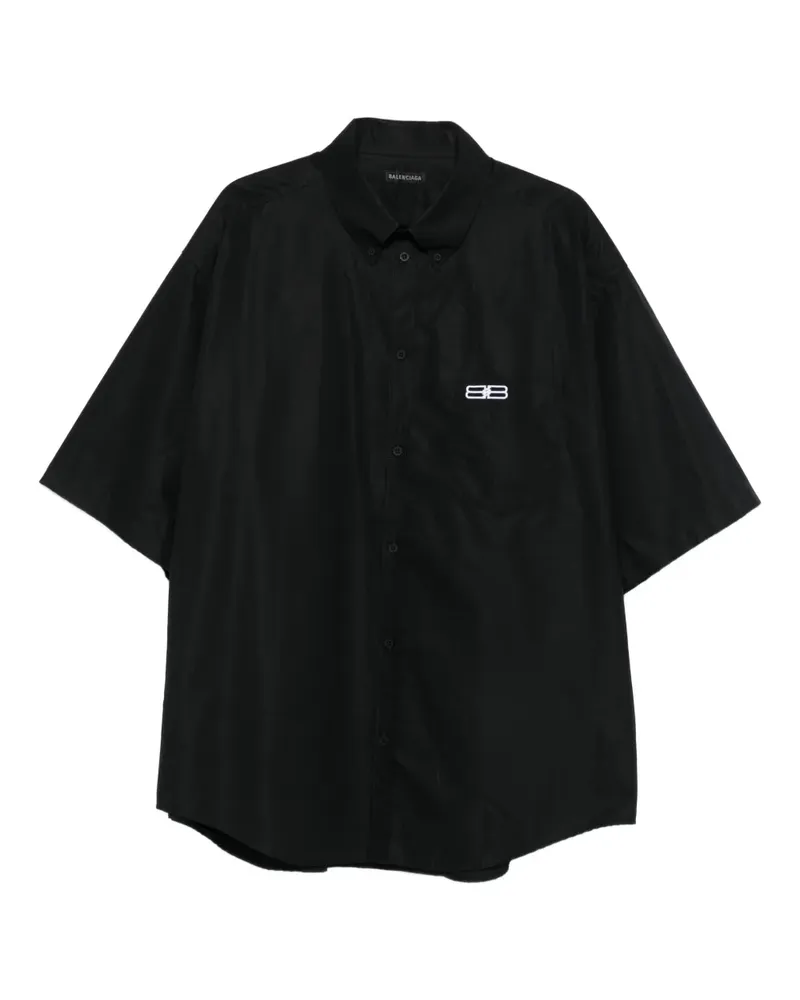 Balenciaga Kurzärmeliges Hemd mit Logo - Schwarz Schwarz