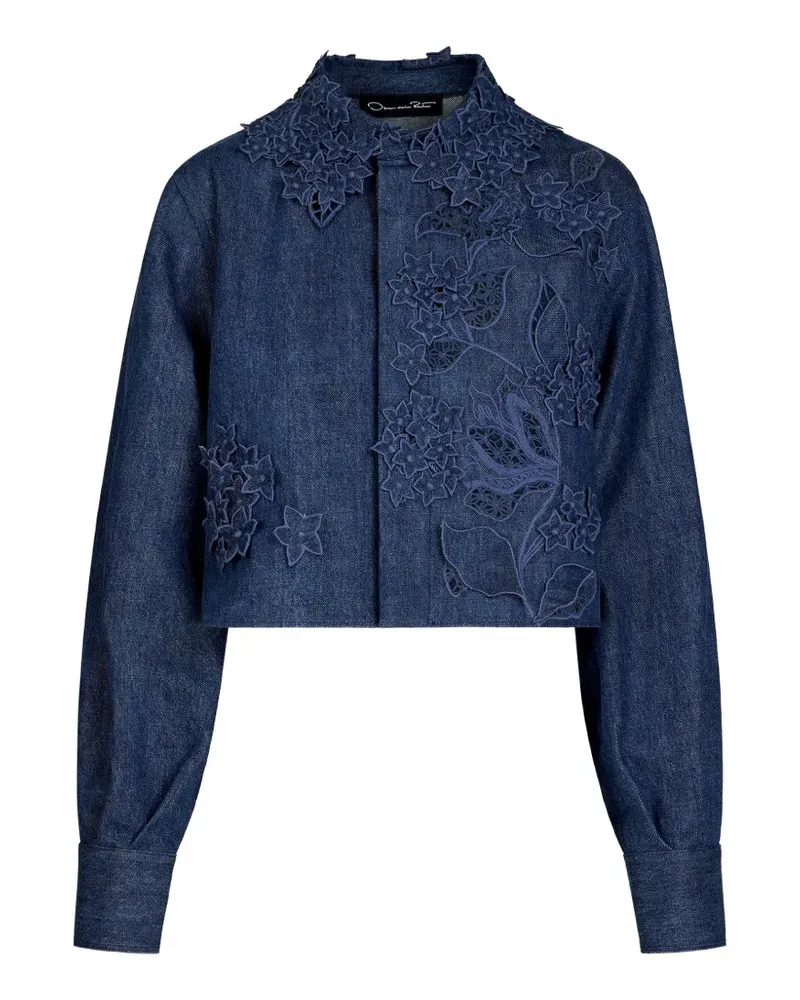 Oscar de la Renta Jacke mit Blumenstickerei - Blau Blau