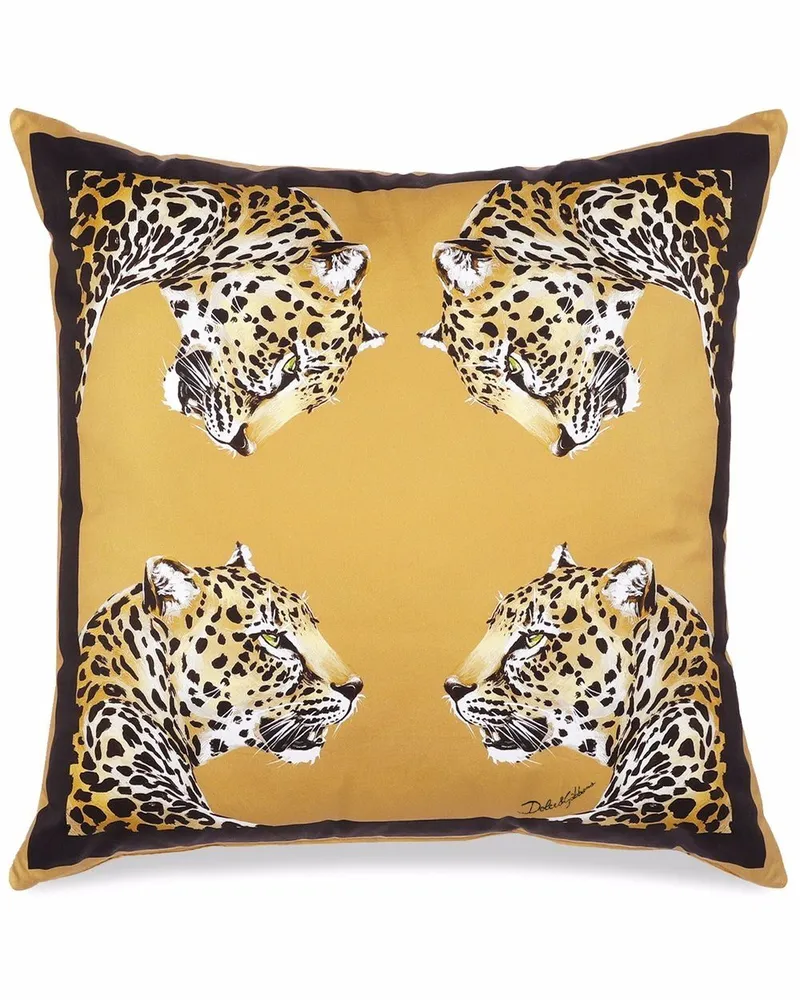 Dolce & Gabbana Mittelgroßes Kissen mit Leopardo-Print - Gelb Gelb