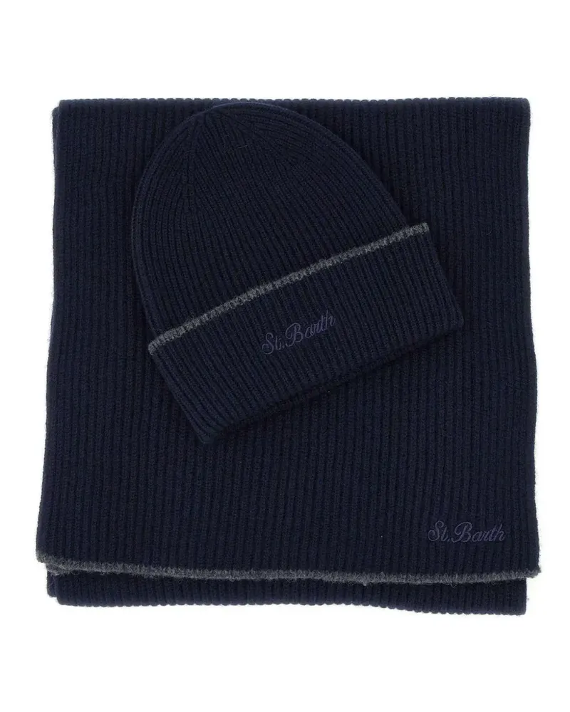 MC2 Saint Barth Set aus geripptem Merinoschal und Beanie - Blau Blau