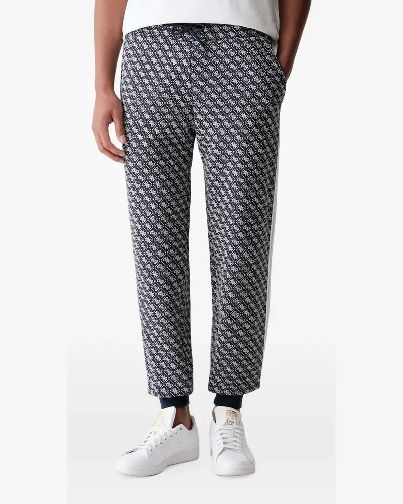 Guess monogram-print side-stripe track pants - Blau Blau
