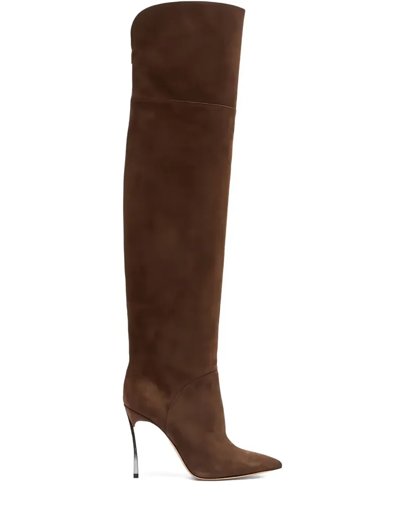 Casadei Overknee-Stiefel aus Wildleder mit Metallic-Absatz 100mm - Braun Braun