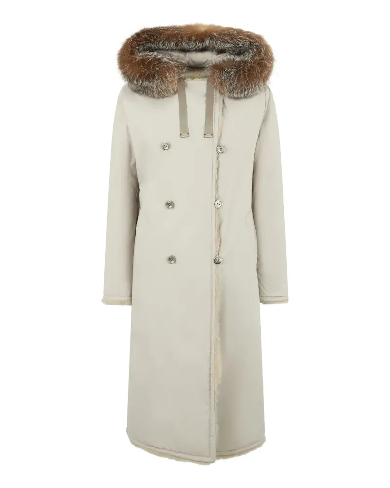 MOORER fur collar double-breasted coat - Nude Nude