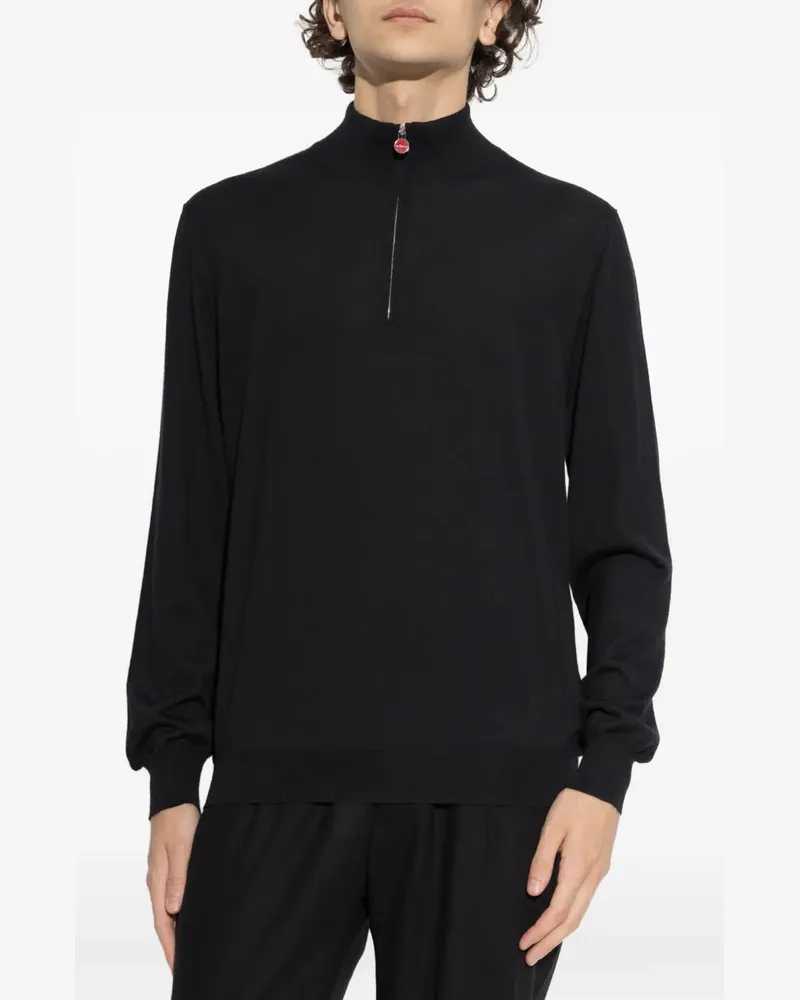 Kiton Rollkragenpullover mit kurzem Reißverschluss - Schwarz Schwarz