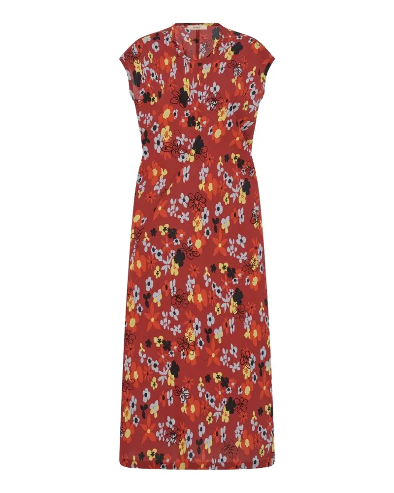 6397 Midikleid mit Blumenprint - Rot Rot