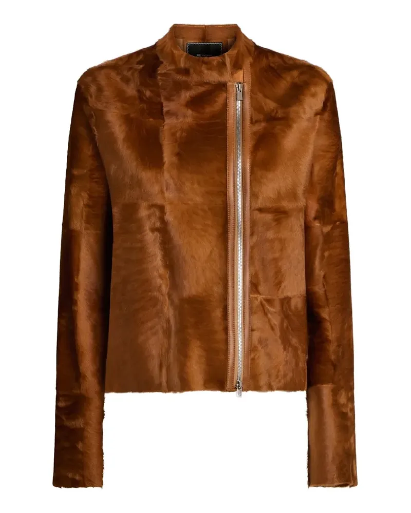 Kiton Asymmetrische Jacke aus Lammfell - Nude Nude