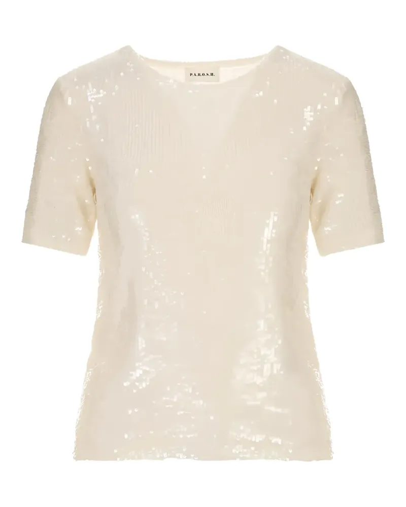 P.A.R.O.S.H. P.A.R.O H. sequin-embellished short-sleeve T-shirt - Nude Nude