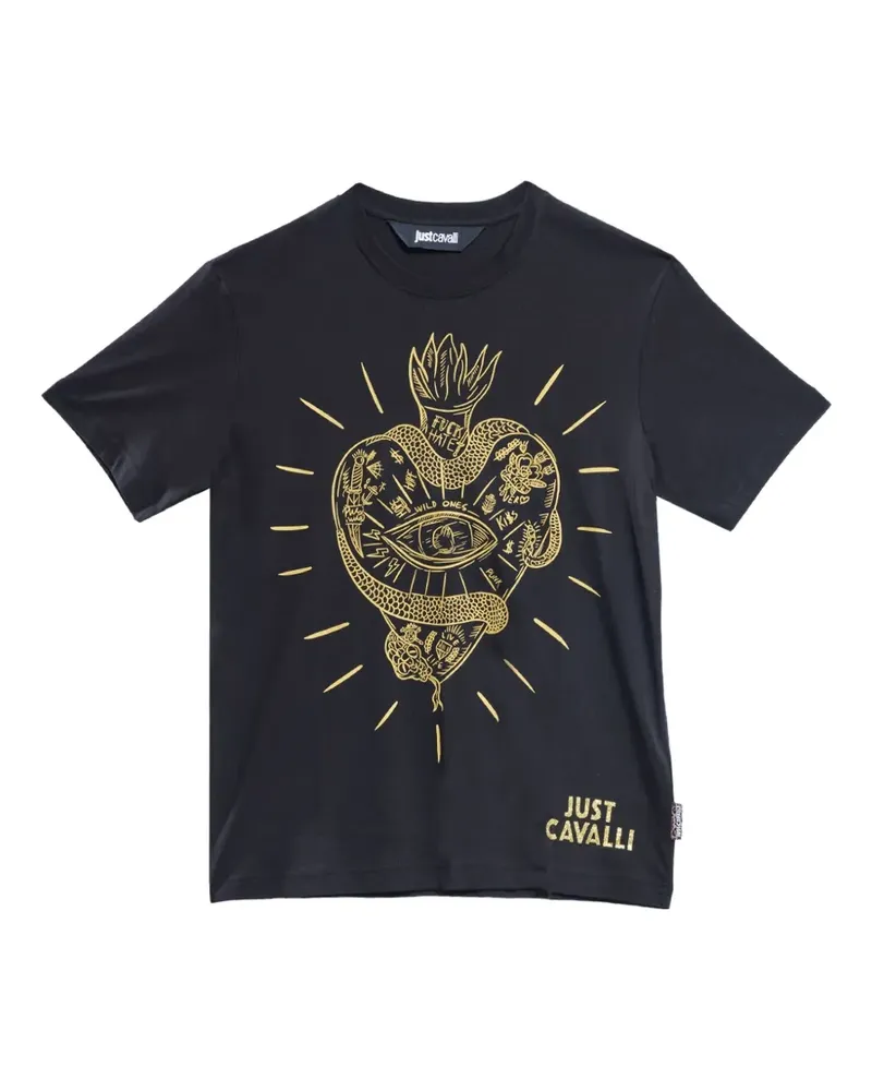 Just Cavalli Big Heart T-Shirt mit grafischem Print - Schwarz Schwarz