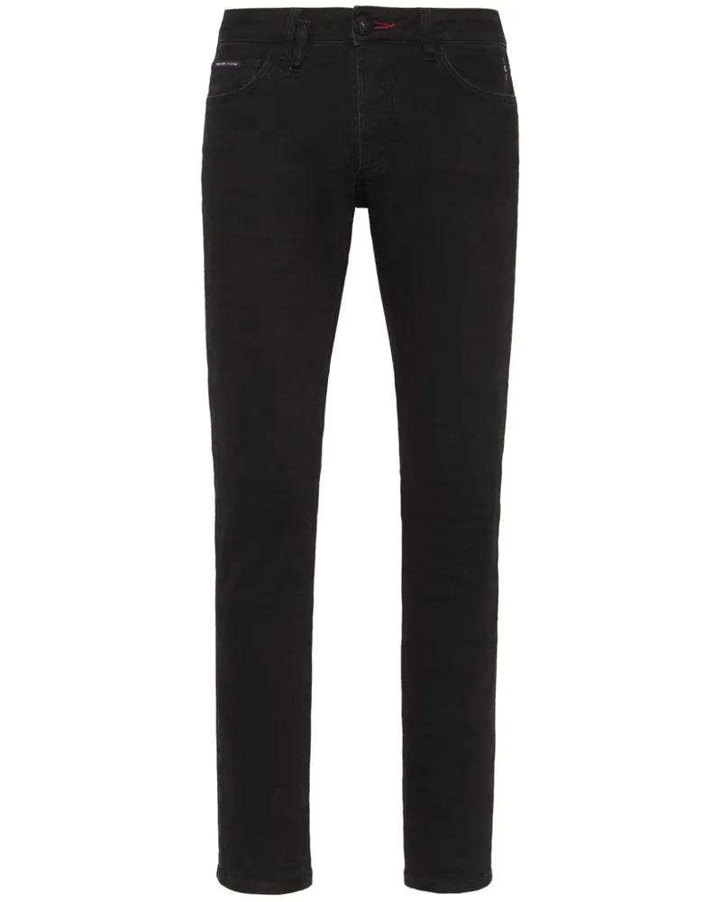 Philipp Plein Halbhohe Lion Circus Slim-Fit-Jeans - Schwarz Schwarz