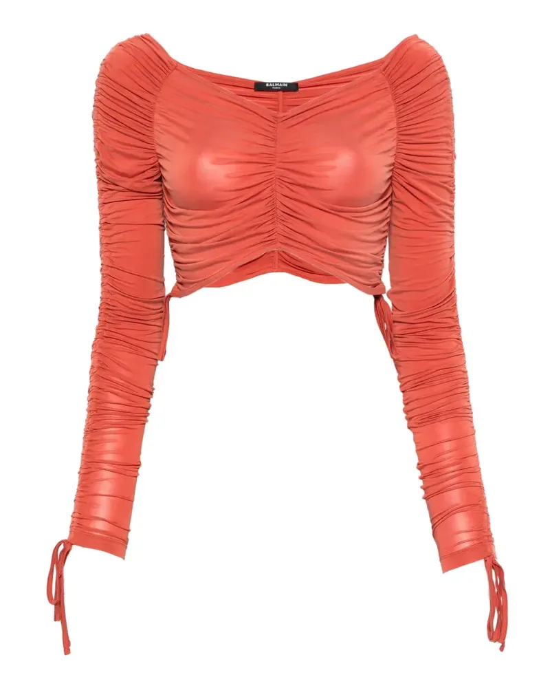 Balmain ruched long-sleeved top - Orange Orange