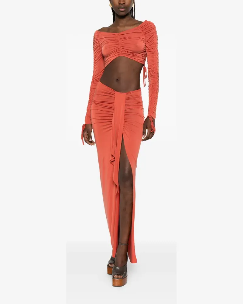 Balmain ruched long-sleeved top - Orange Orange