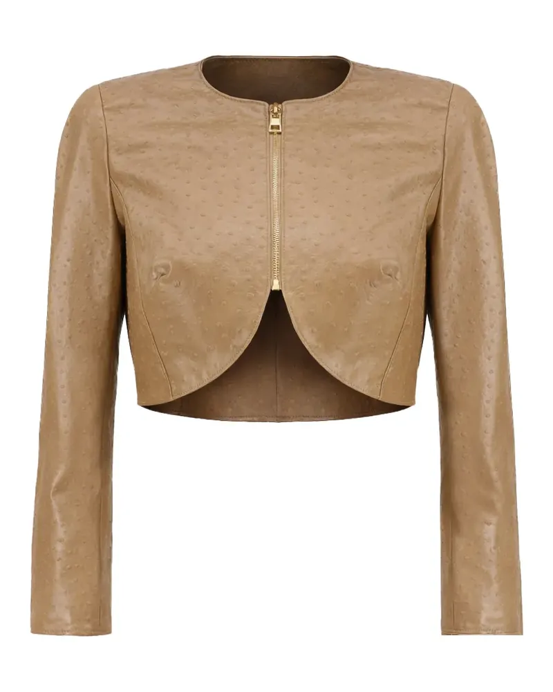 Elisabetta Franchi structured-shoulders textured-details zip-up cropped jacket - Braun Braun