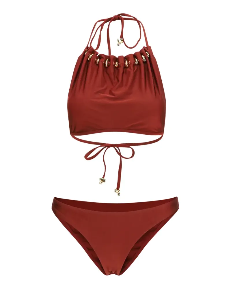 Zimmermann Aster bead-embellished ruched bikini - Rot Rot