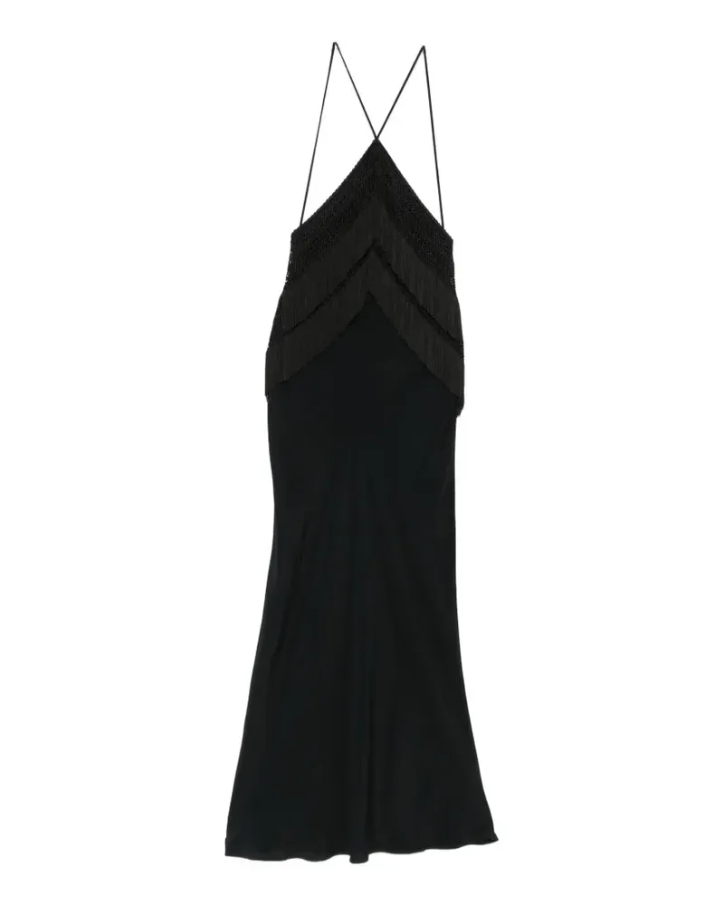 ANDAMANE Reina fringe-trimmed halterneck dress - Schwarz Schwarz