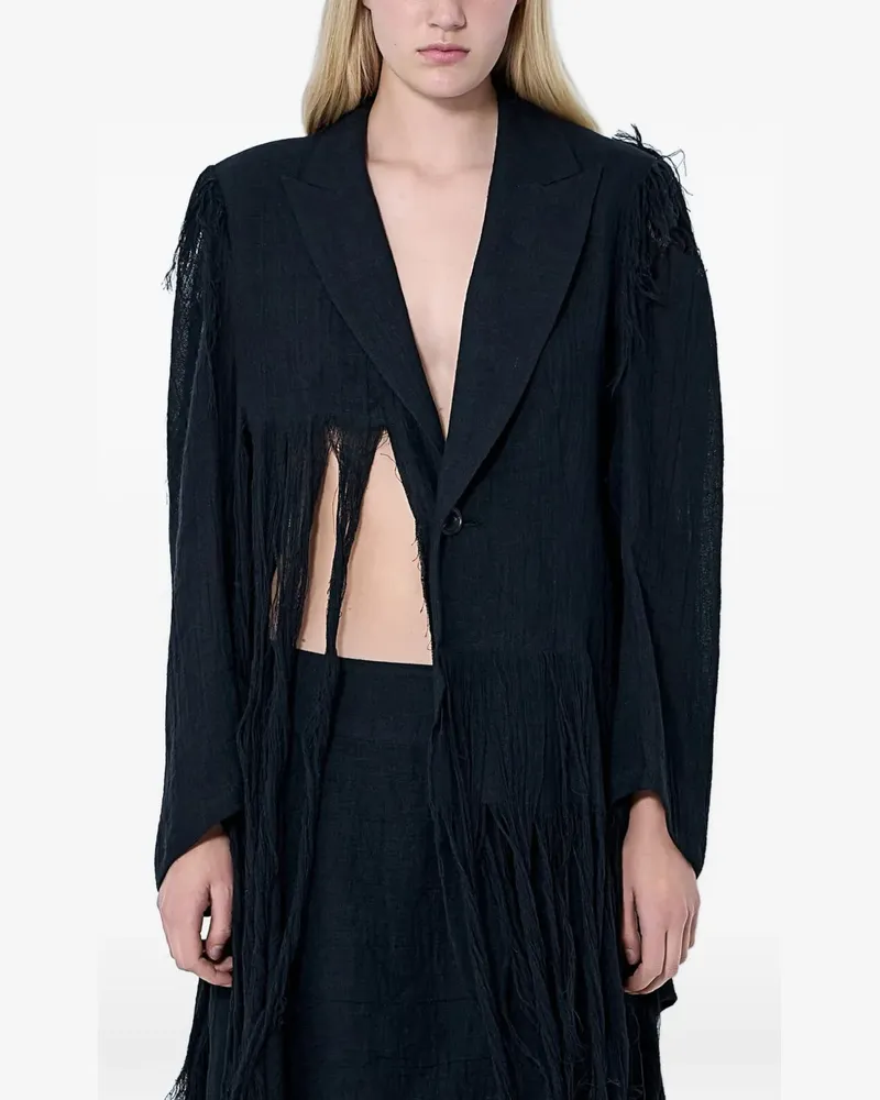 Yohji Yamamoto frayed linen single-breasted blazer - Schwarz Schwarz