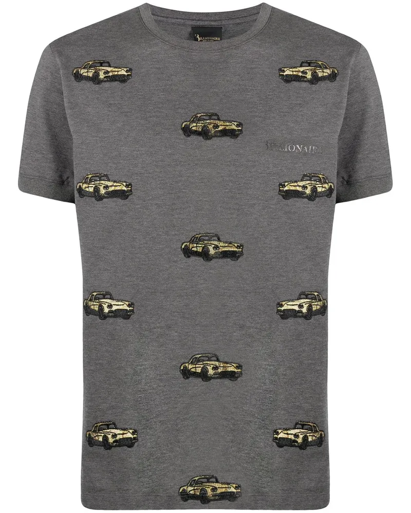 Billionaire T-Shirt mit aufgestickten Autos - Grau Grau