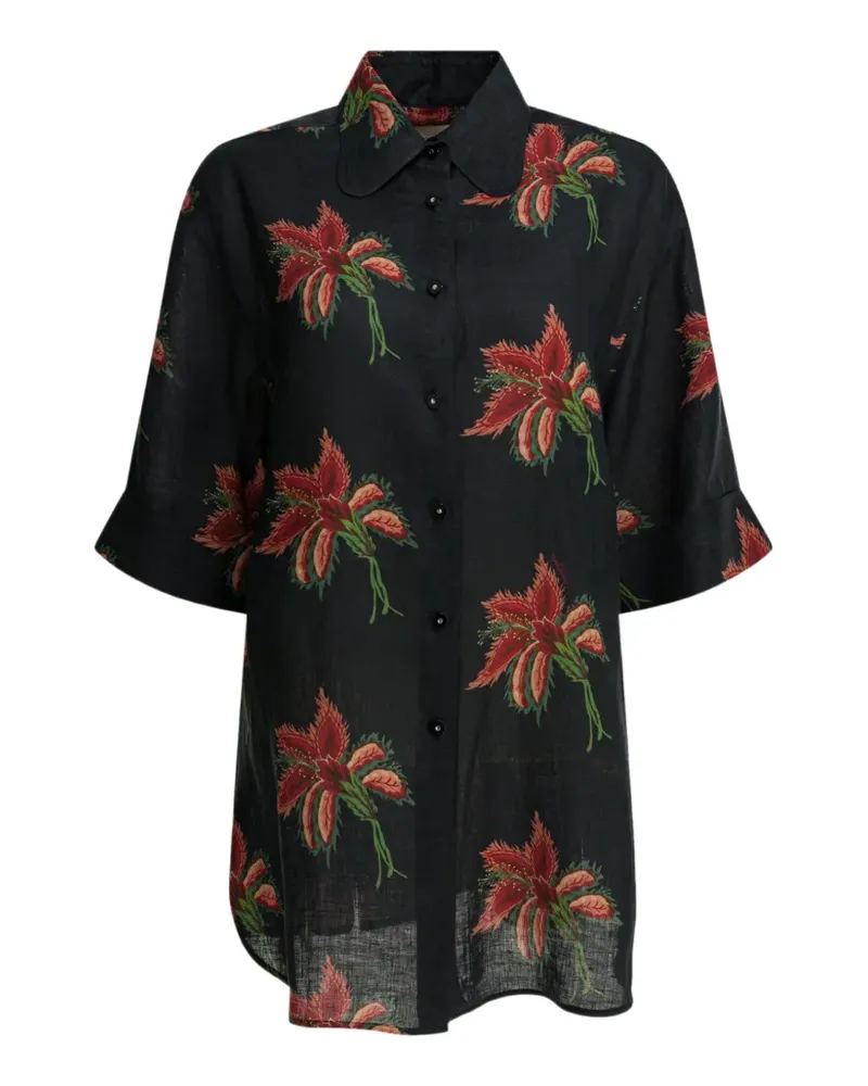 Valentino Garavani floral-print linen shirt - Schwarz Schwarz